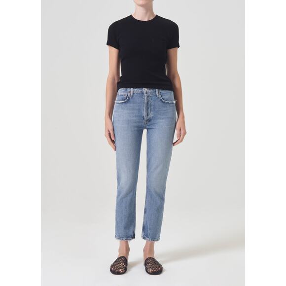 Agolde 'Riley' Blue High Rise Straight Crop Denim Jean Size 28 - Picture 1 of 5